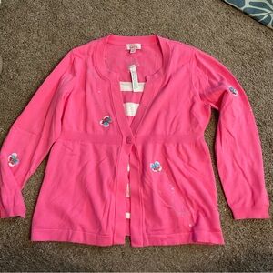 Quacker Factory Pink Butterfly Sweater L New